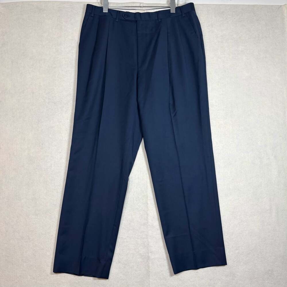 Canali Pants Mens 36x30 Pleated Wool Trousers Navy Dress Italy Made Hole